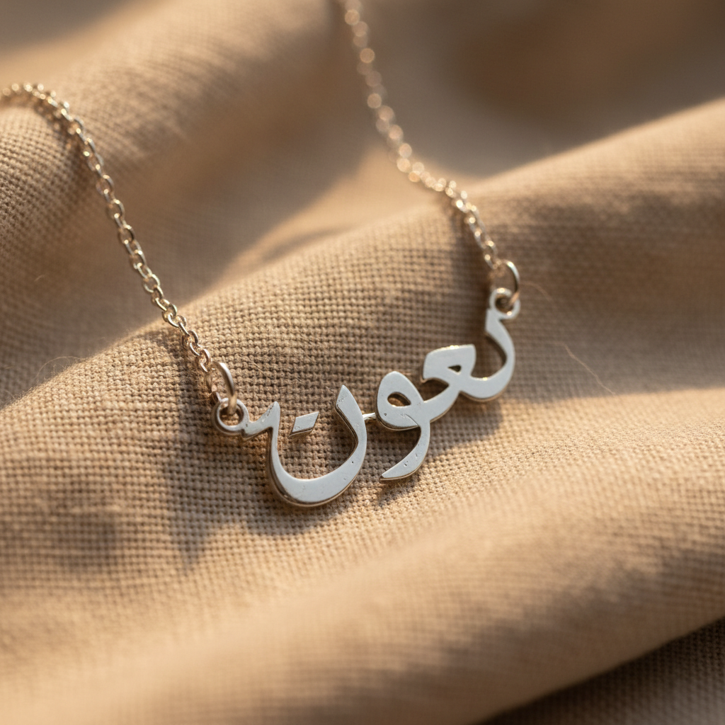 Collier argent calligraphie arabe hyper réaliste
